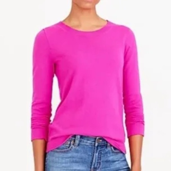 J Crew Mercantile bright Fuschia wool cotton crewneck sweater - Picture 1 of 5